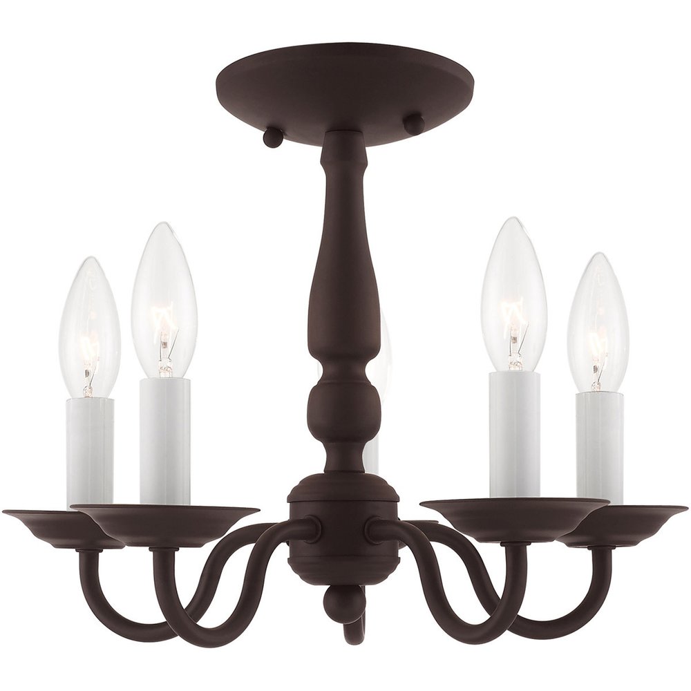 Bronze Five Light Metal Dimmable Chandelier With Shades