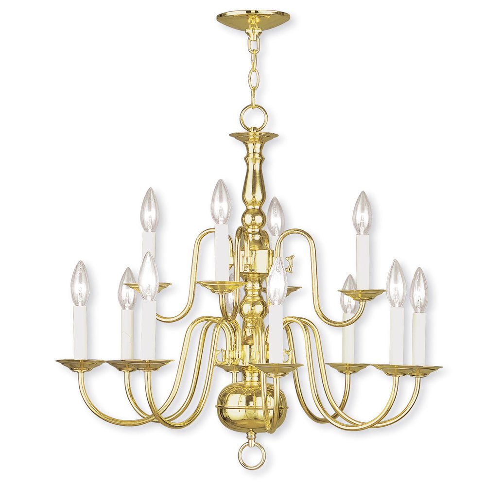 Brass Twelve Light Metal Dimmable Chandelier With Shades