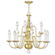 Brass Twelve Light Metal Dimmable Chandelier With Shades