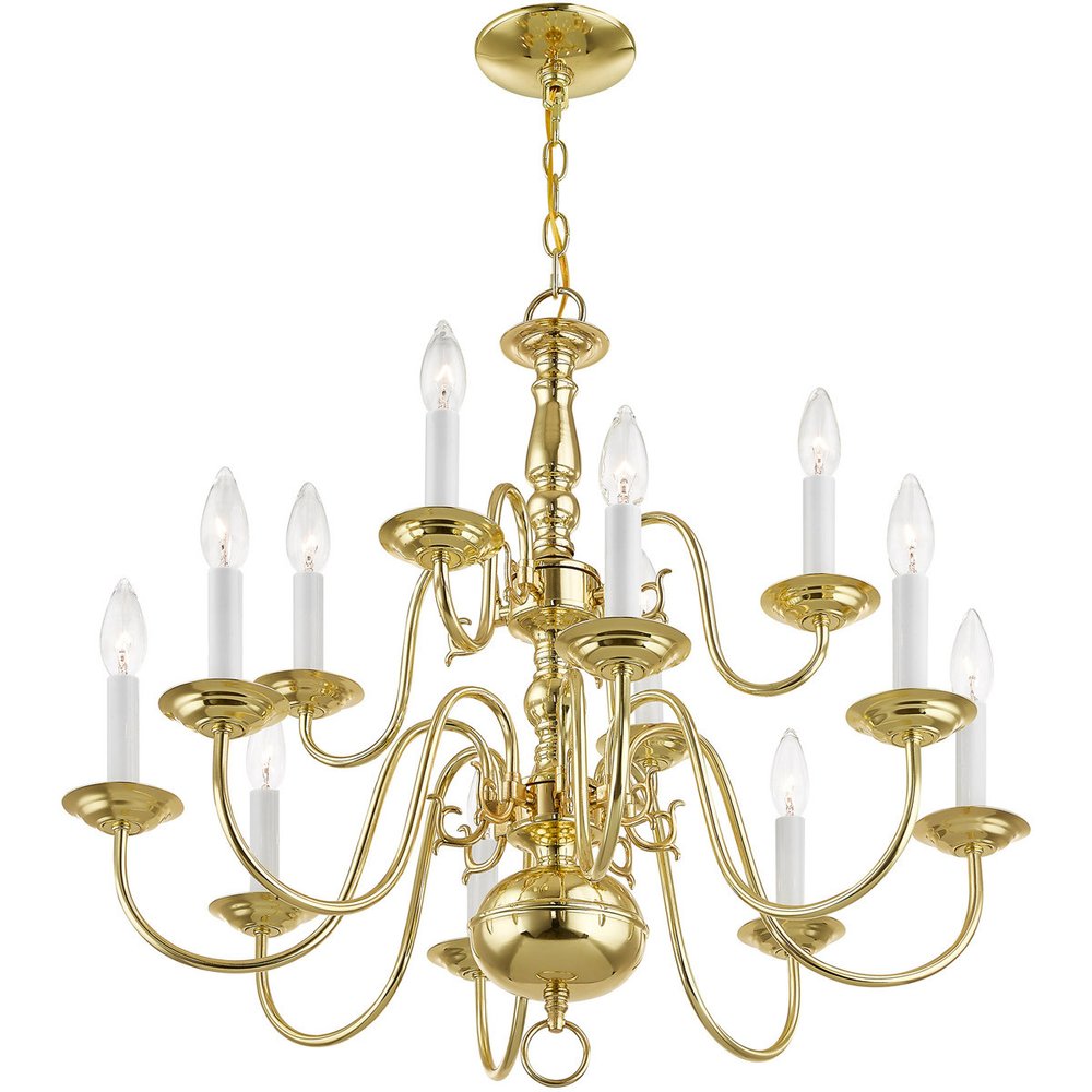 Brass Twelve Light Metal Dimmable Chandelier With Shades