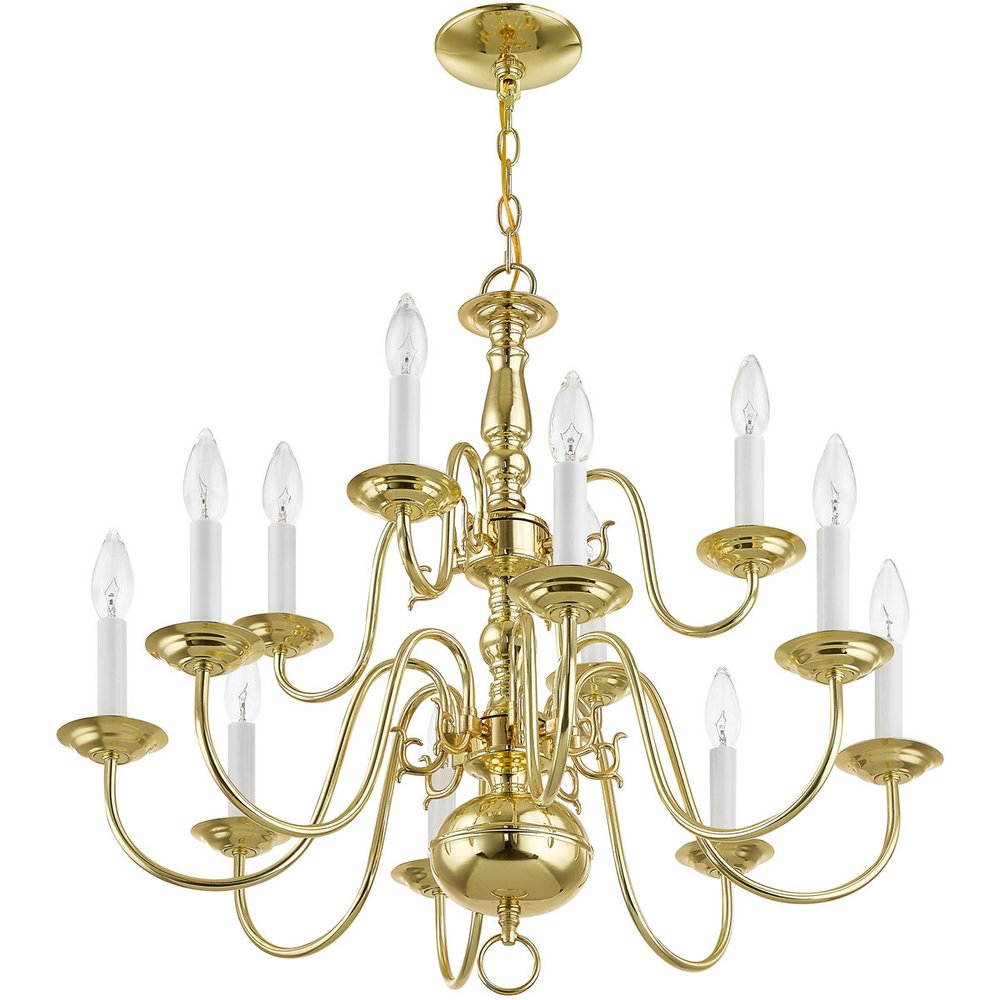 Brass Twelve Light Metal Dimmable Chandelier With Shades