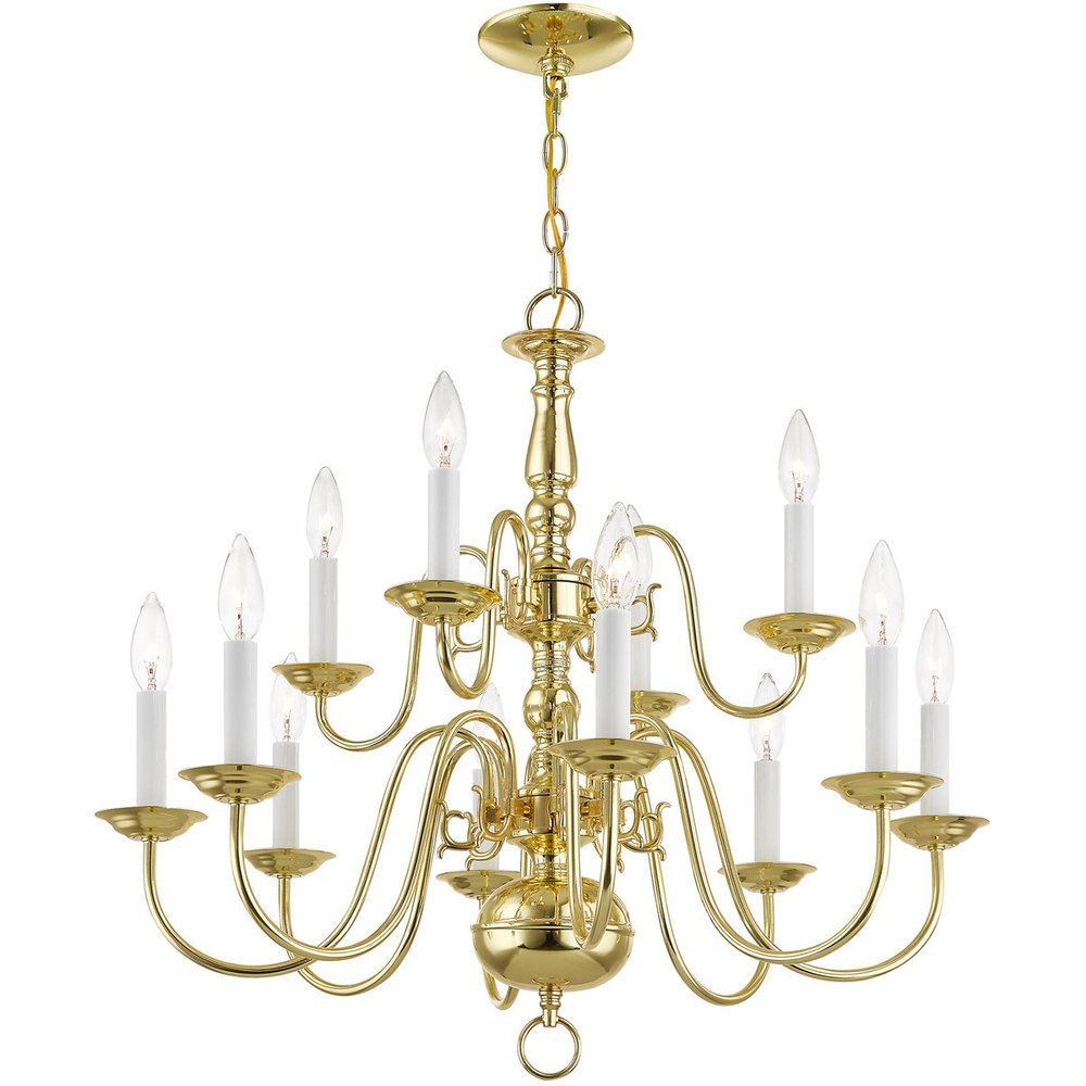 Brass Twelve Light Metal Dimmable Chandelier With Shades