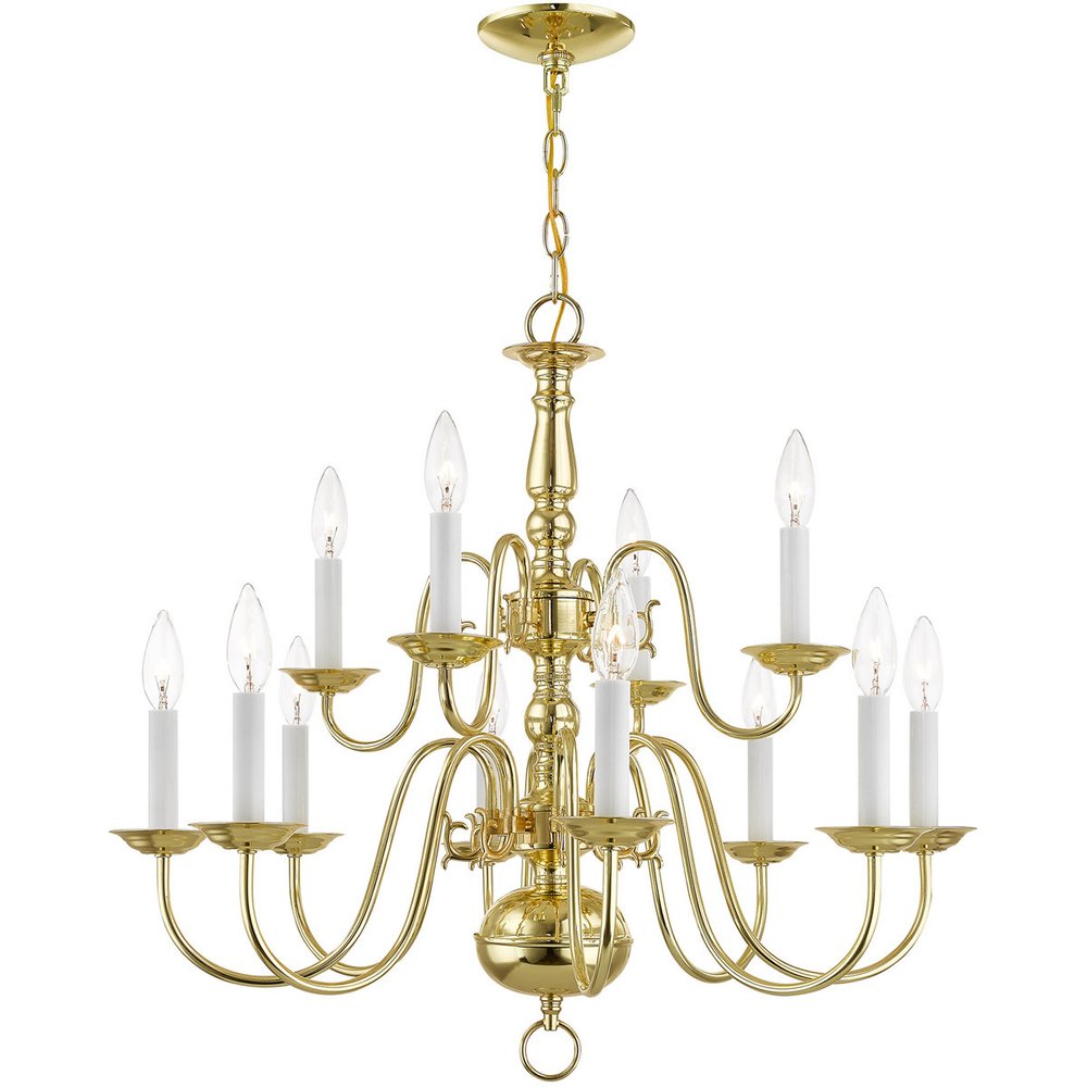 Brass Twelve Light Metal Dimmable Chandelier With Shades