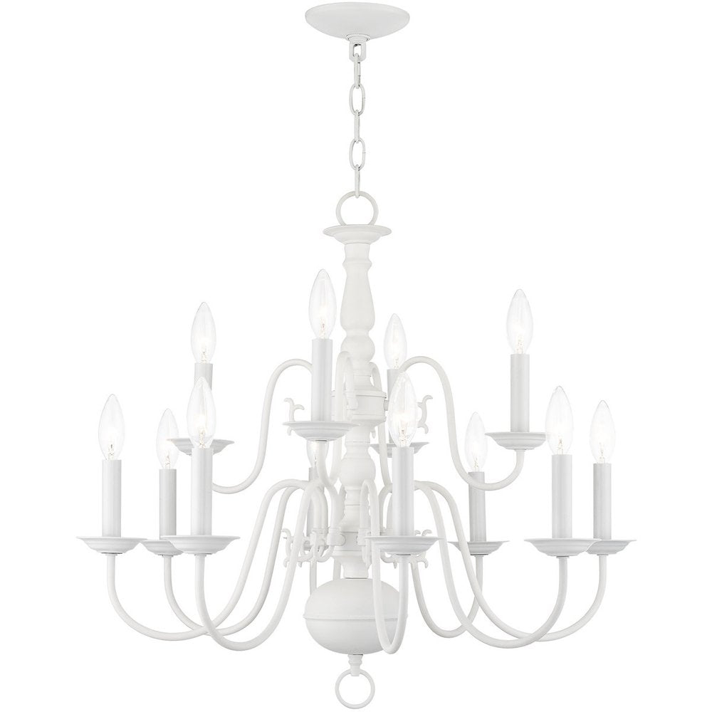 White Twelve Light Metal Dimmable Chandelier With Shades