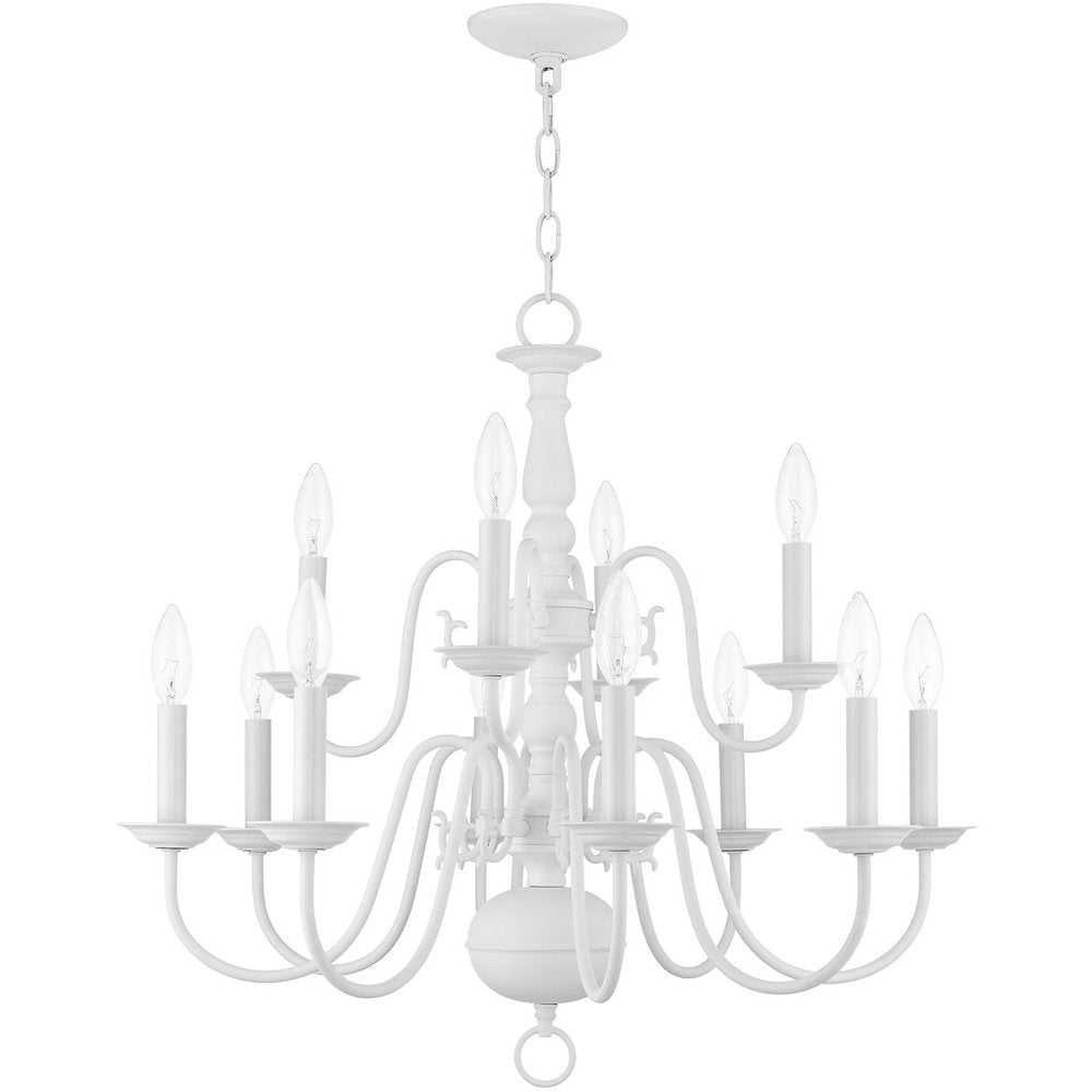 White Twelve Light Metal Dimmable Chandelier With Shades