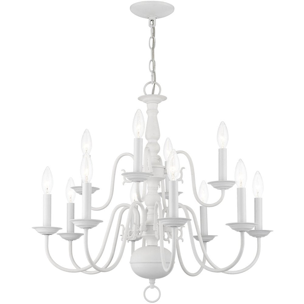 White Twelve Light Metal Dimmable Chandelier With Shades