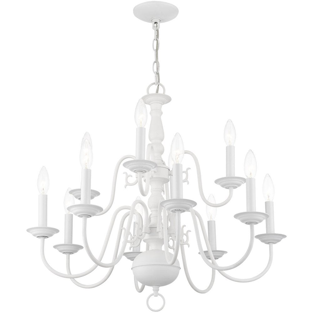 White Twelve Light Metal Dimmable Chandelier With Shades
