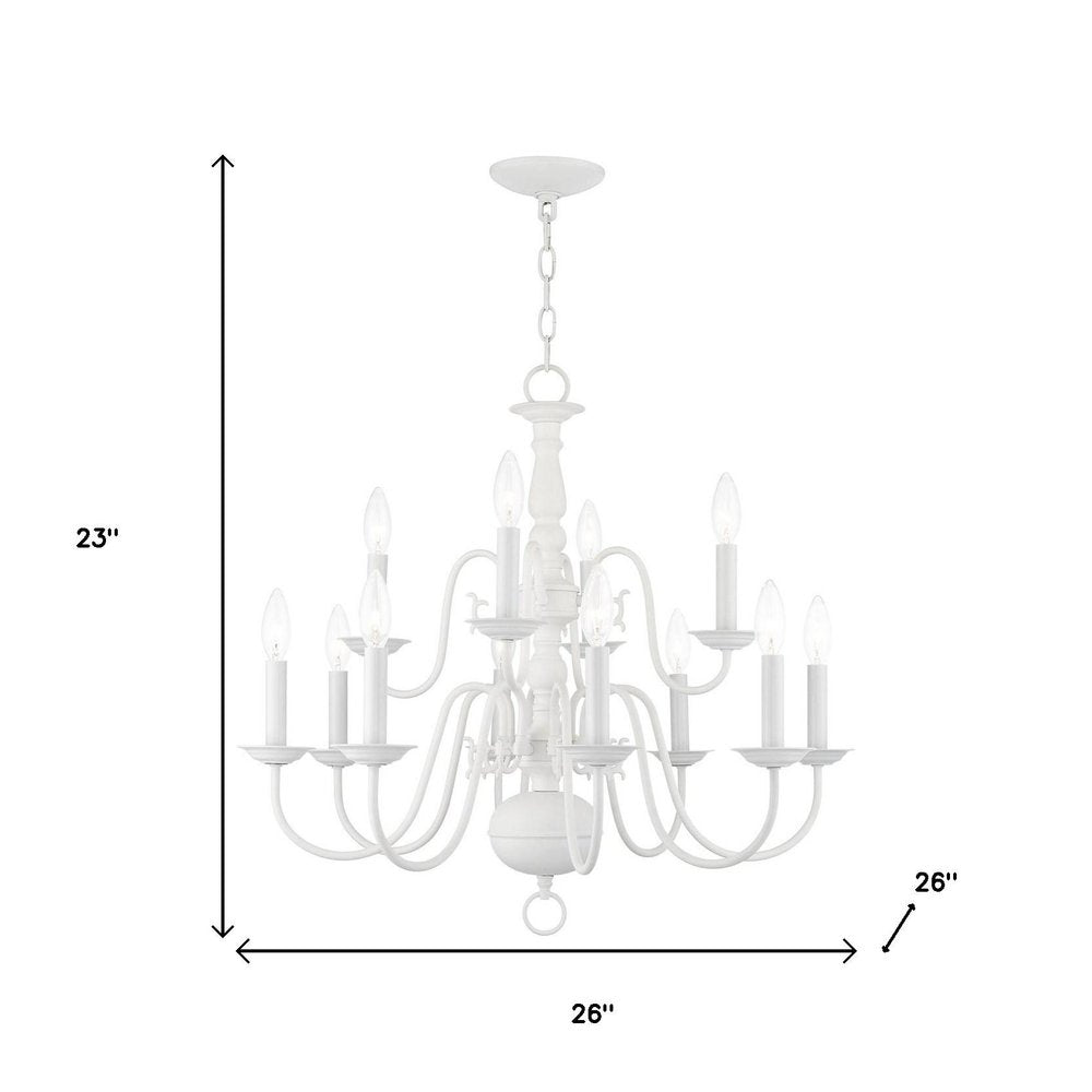 White Twelve Light Metal Dimmable Chandelier With Shades