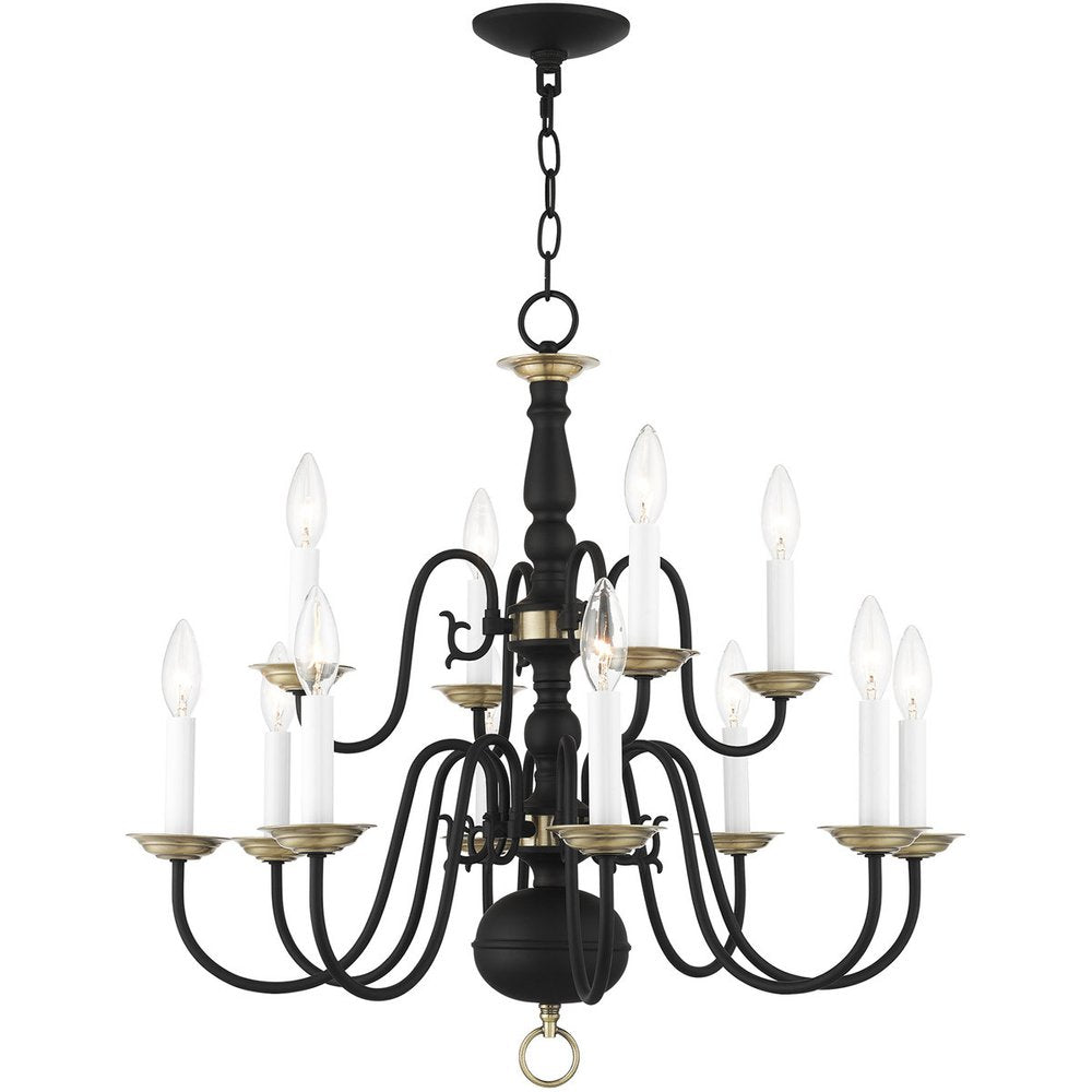 Black Twelve Light Metal Dimmable Chandelier With Shades