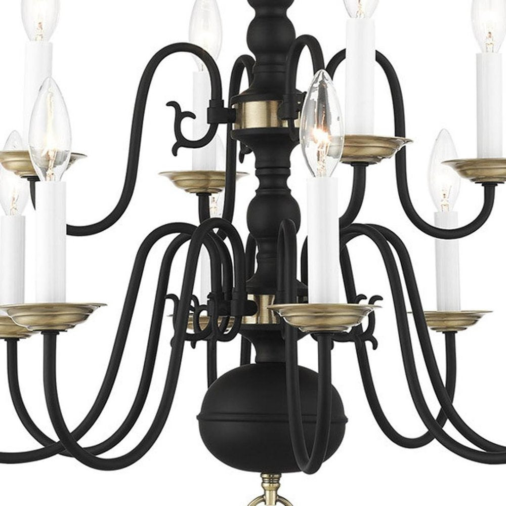 Black Twelve Light Metal Dimmable Chandelier With Shades