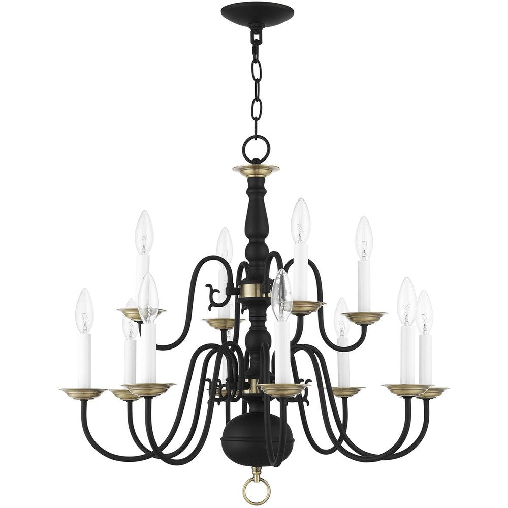 Black Twelve Light Metal Dimmable Chandelier With Shades