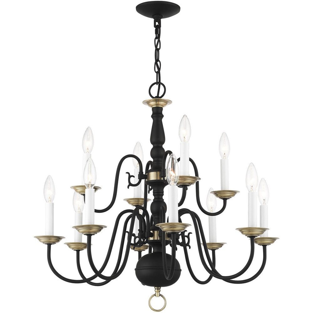 Black Twelve Light Metal Dimmable Chandelier With Shades