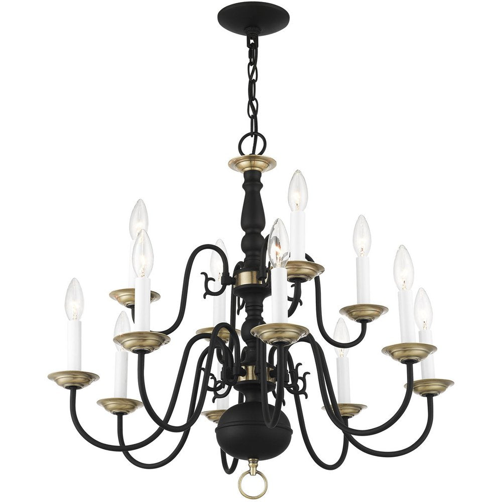 Black Twelve Light Metal Dimmable Chandelier With Shades
