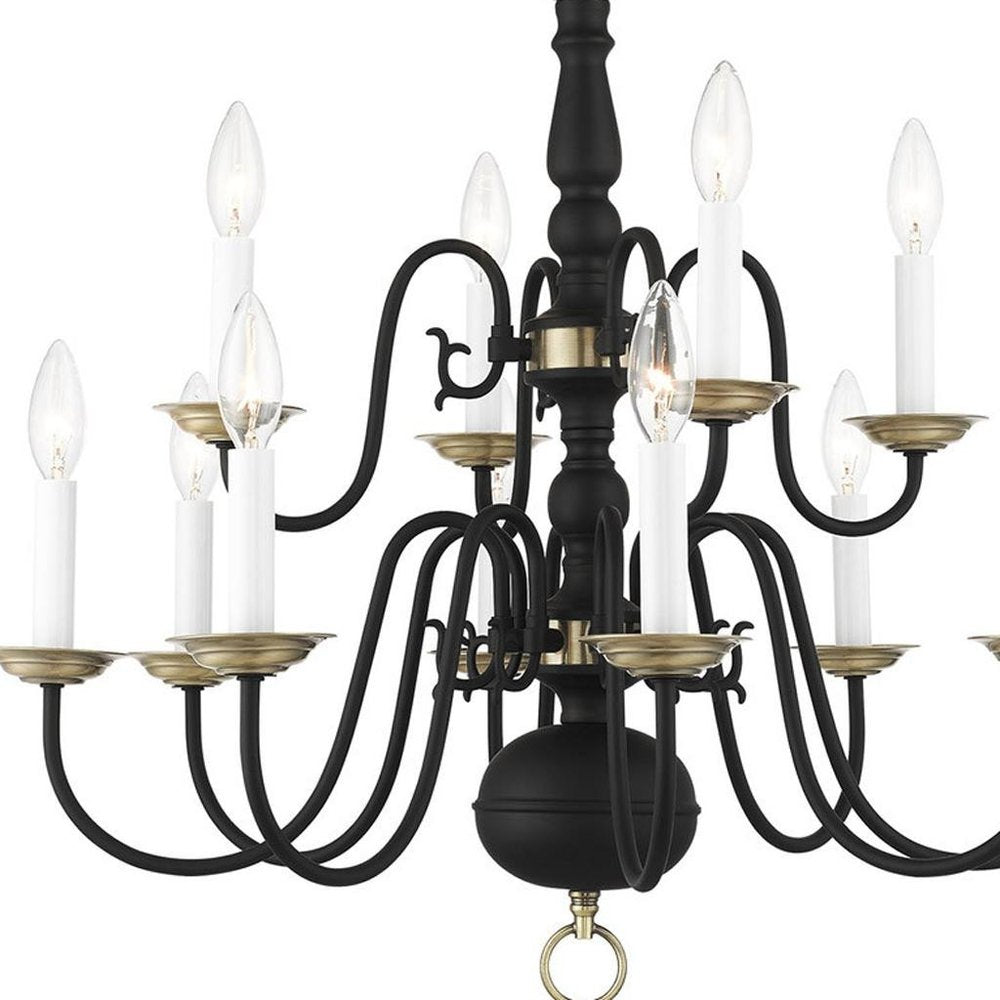 Black Twelve Light Metal Dimmable Chandelier With Shades