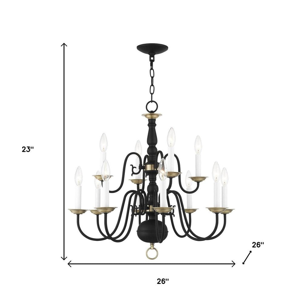 Black Twelve Light Metal Dimmable Chandelier With Shades