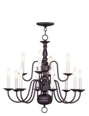 Bronze Twelve Light Metal Dimmable Chandelier With Shades