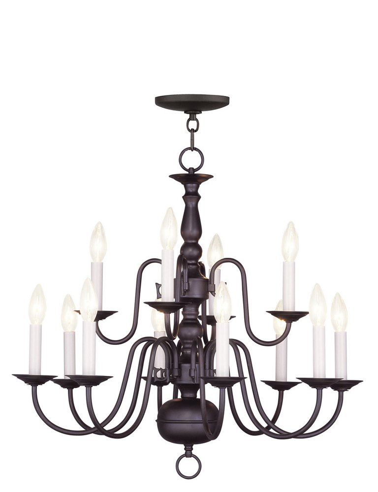 Bronze Twelve Light Metal Dimmable Chandelier With Shades