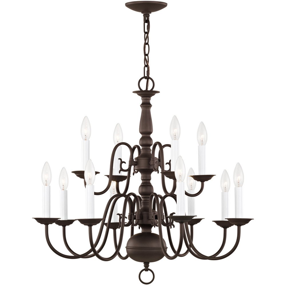 Bronze Twelve Light Metal Dimmable Chandelier With Shades