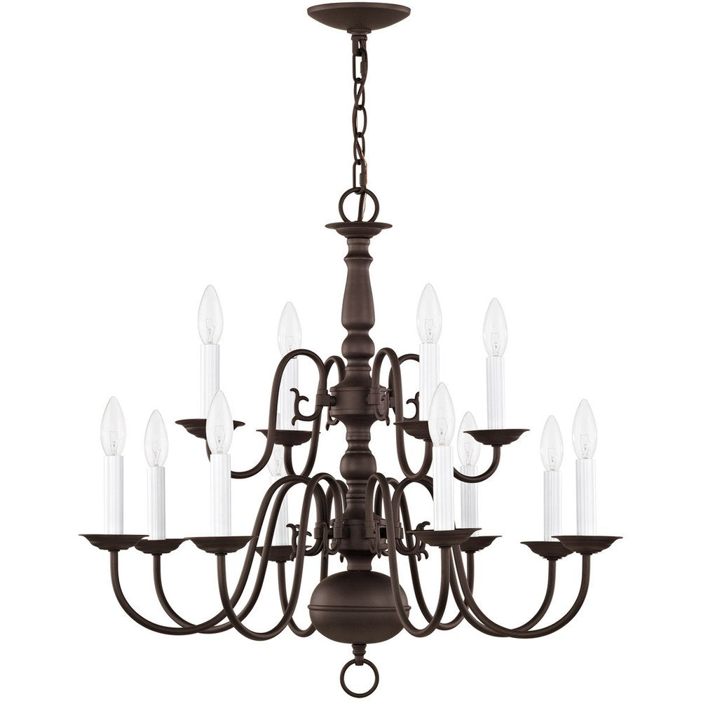 Bronze Twelve Light Metal Dimmable Chandelier With Shades