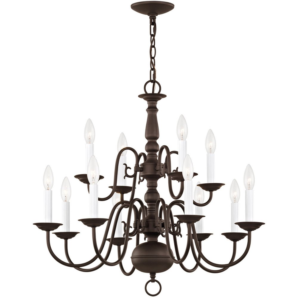 Bronze Twelve Light Metal Dimmable Chandelier With Shades