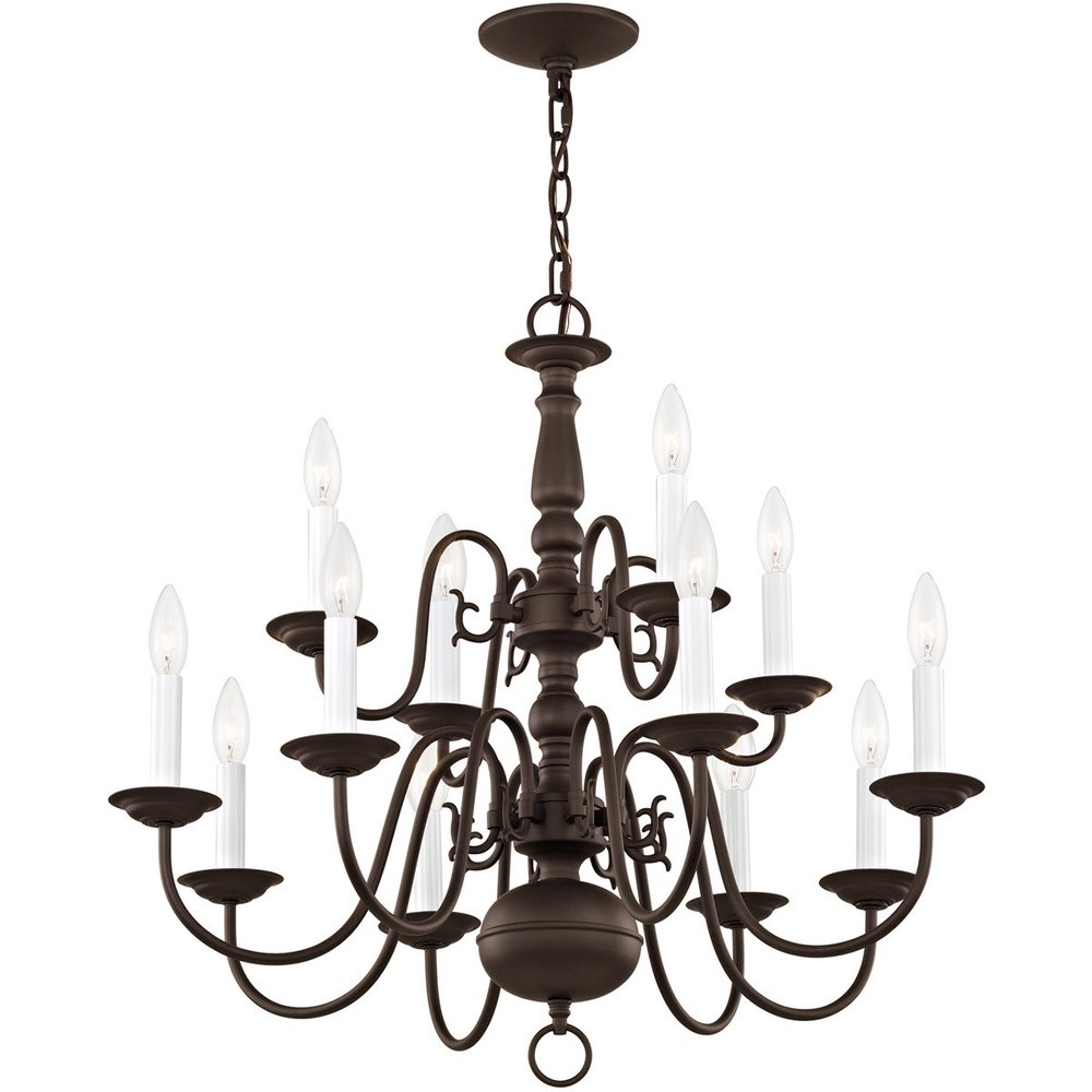 Bronze Twelve Light Metal Dimmable Chandelier With Shades