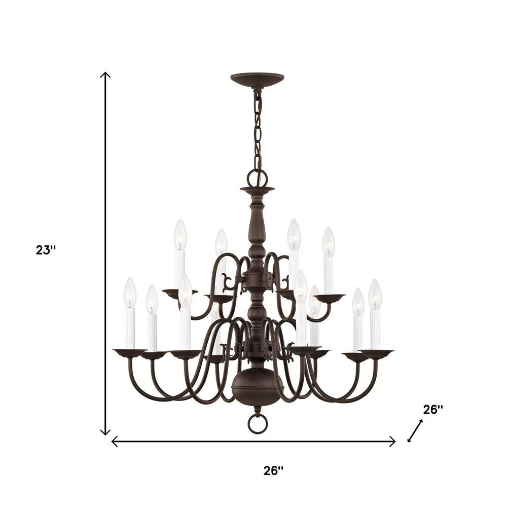 Bronze Twelve Light Metal Dimmable Chandelier With Shades