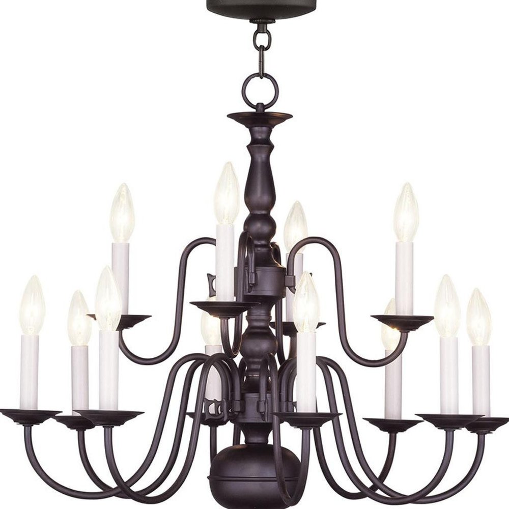 Bronze Twelve Light Metal Dimmable Chandelier With Shades
