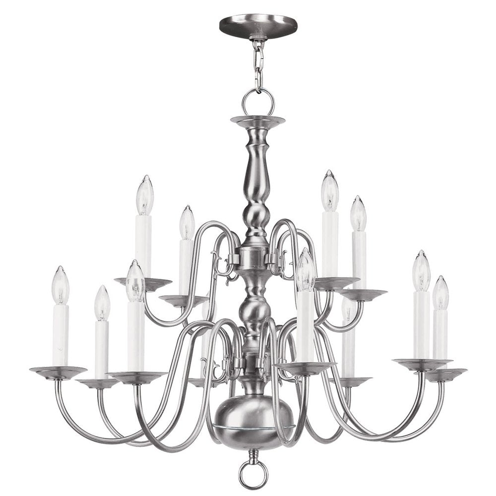 Nickel Twelve Light Metal Dimmable Chandelier With Shades