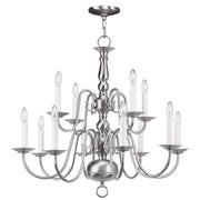 Nickel Twelve Light Metal Dimmable Chandelier With Shades