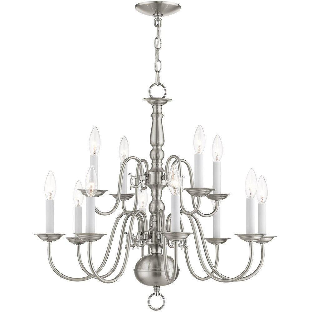 Nickel Twelve Light Metal Dimmable Chandelier With Shades
