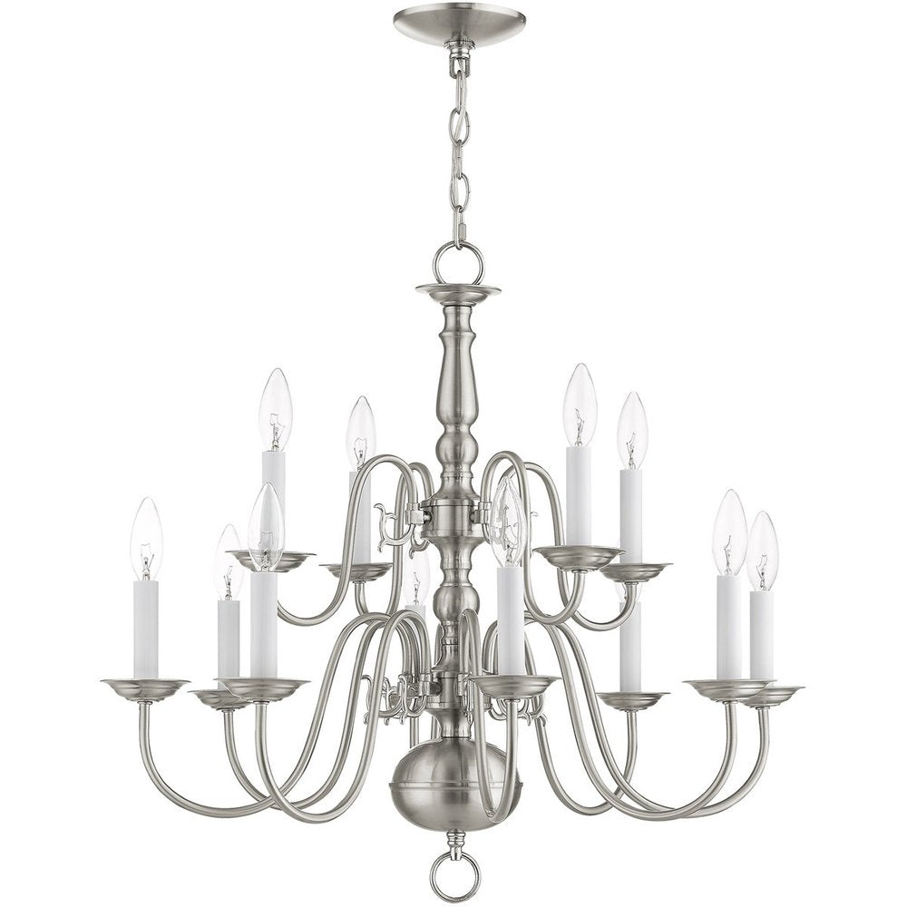 Nickel Twelve Light Metal Dimmable Chandelier With Shades
