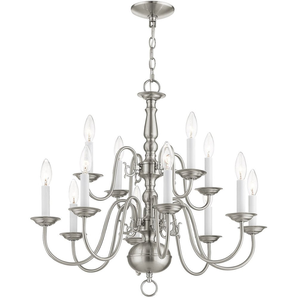 Nickel Twelve Light Metal Dimmable Chandelier With Shades