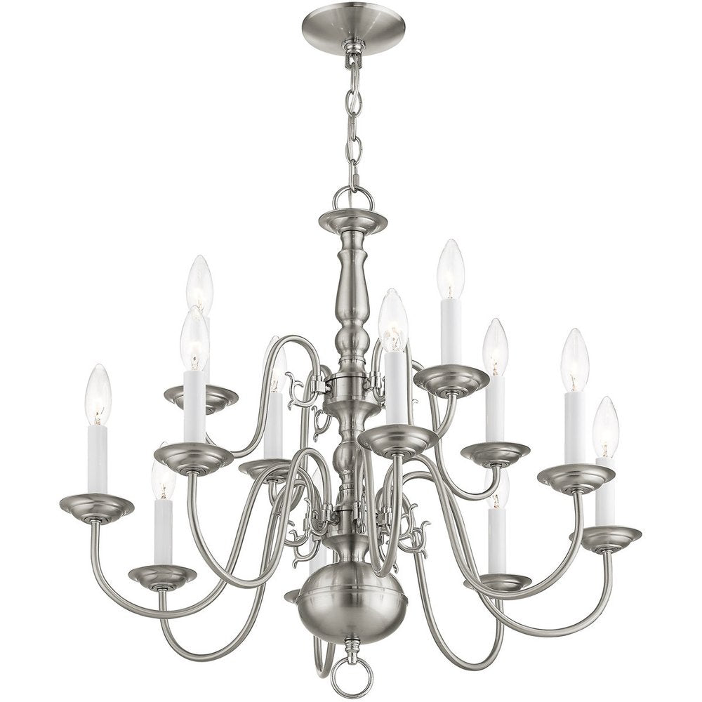 Nickel Twelve Light Metal Dimmable Chandelier With Shades