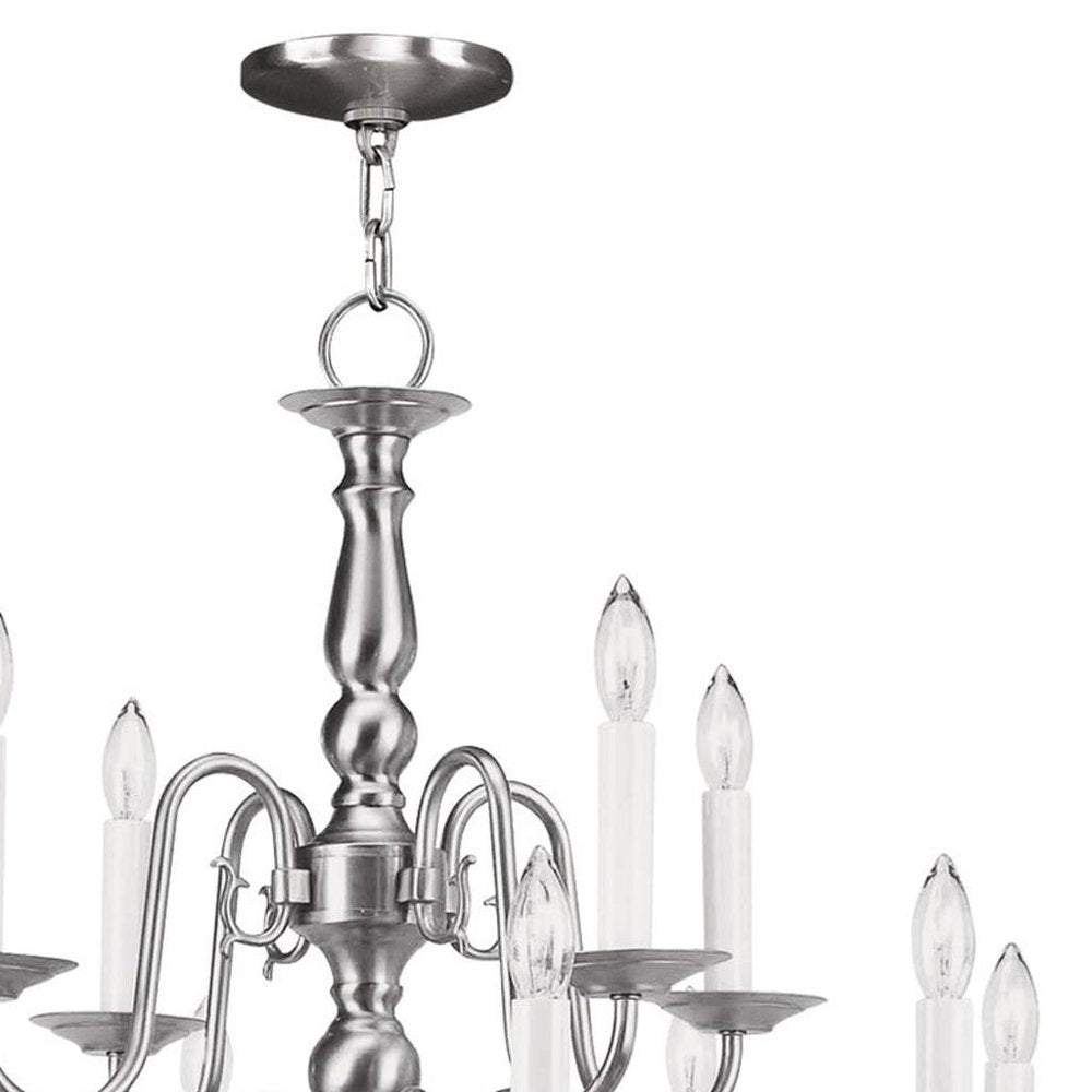 Nickel Twelve Light Metal Dimmable Chandelier With Shades