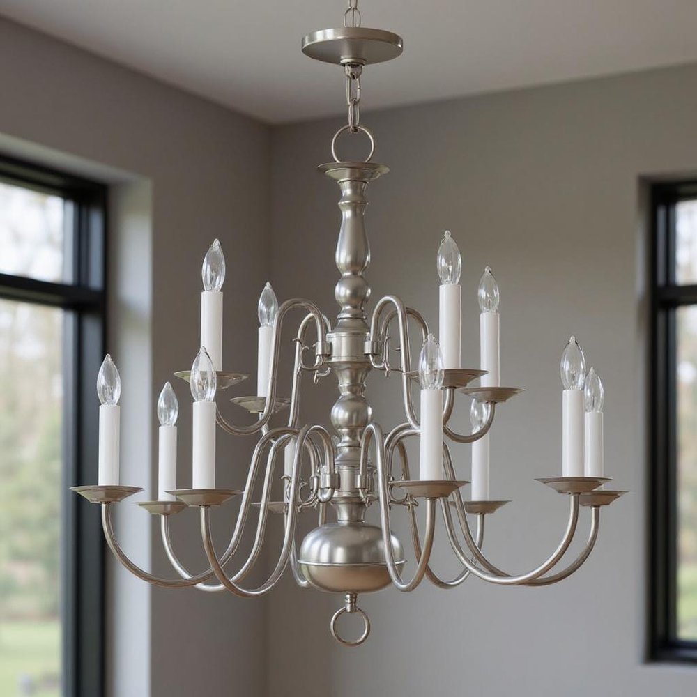 Nickel Twelve Light Metal Dimmable Chandelier With Shades
