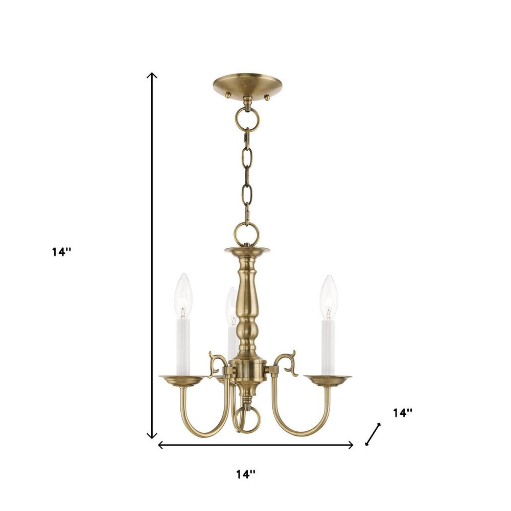 Antiqued Brass Three Light Metal Dimmable Chandelier With Shades