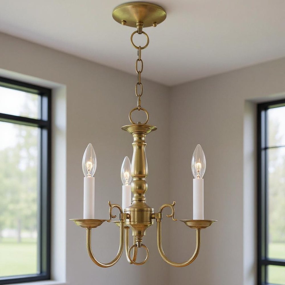 Antiqued Brass Three Light Metal Dimmable Chandelier With Shades