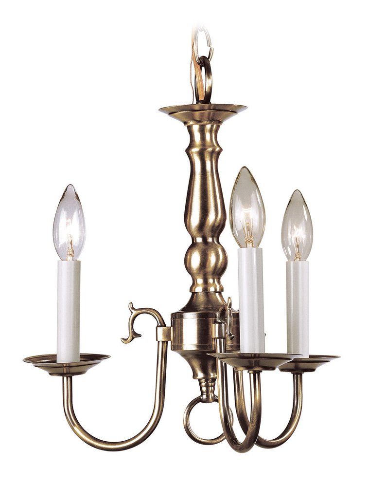 Antiqued Brass Three Light Metal Dimmable Chandelier With Shades