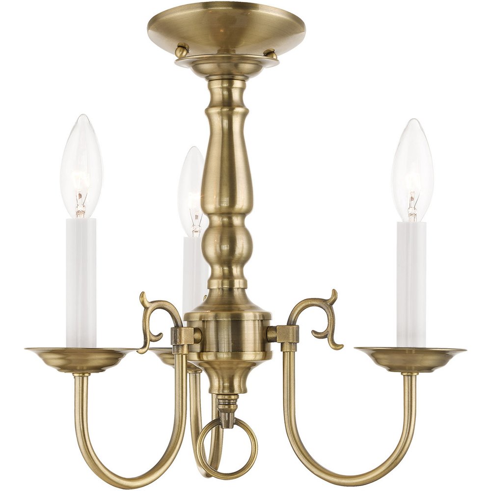 Antiqued Brass Three Light Metal Dimmable Chandelier With Shades