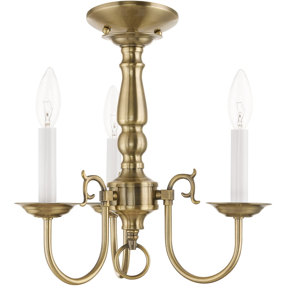 Antiqued Brass Three Light Metal Dimmable Chandelier With Shades