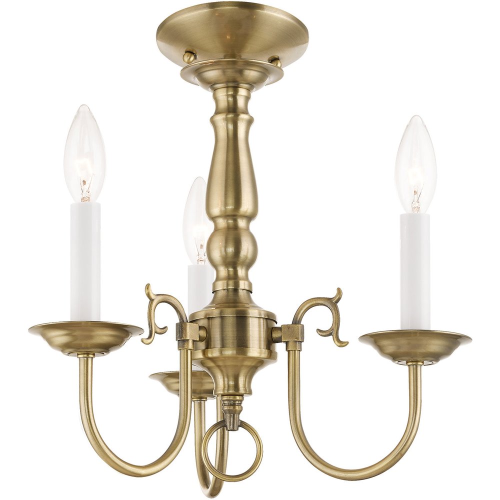 Antiqued Brass Three Light Metal Dimmable Chandelier With Shades
