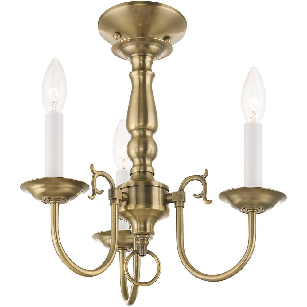Antiqued Brass Three Light Metal Dimmable Chandelier With Shades