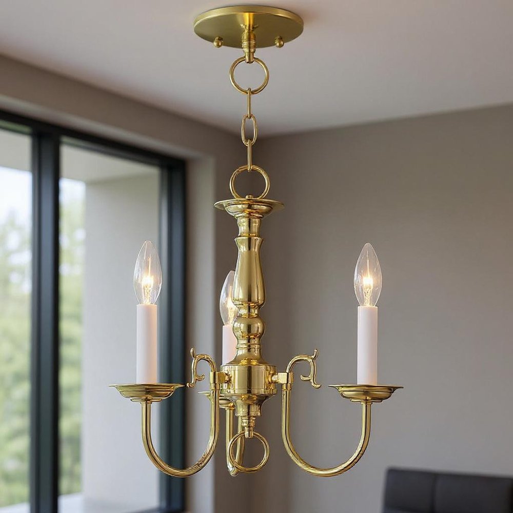 Brass Three Light Metal Dimmable Chandelier With Shades
