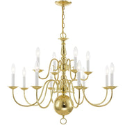 Brass Twelve Light Metal Dimmable Chandelier With Shades