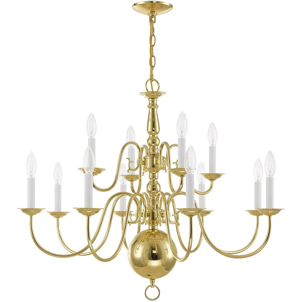 Brass Twelve Light Metal Dimmable Chandelier With Shades