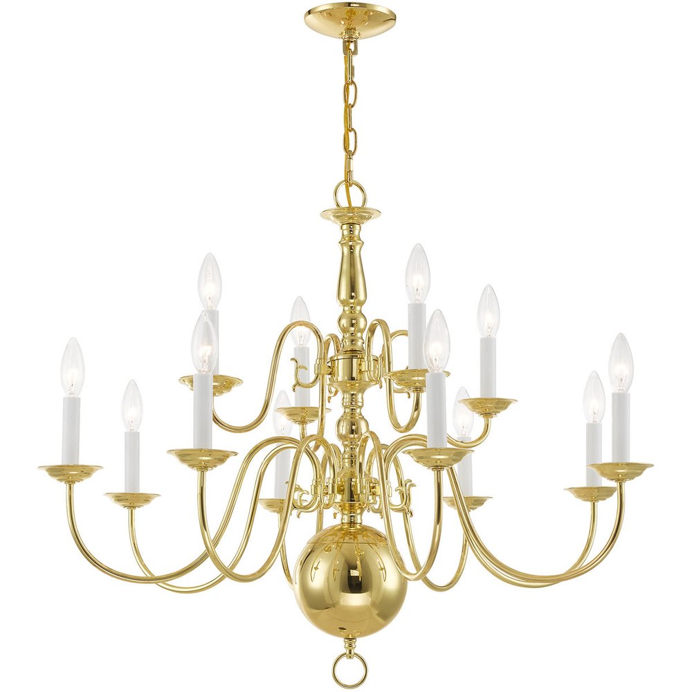 Brass Twelve Light Metal Dimmable Chandelier With Shades