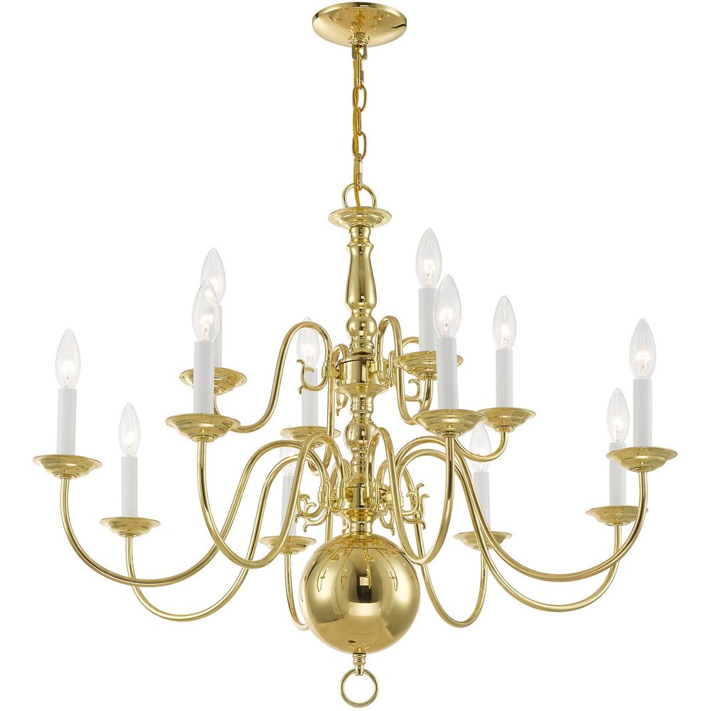 Brass Twelve Light Metal Dimmable Chandelier With Shades