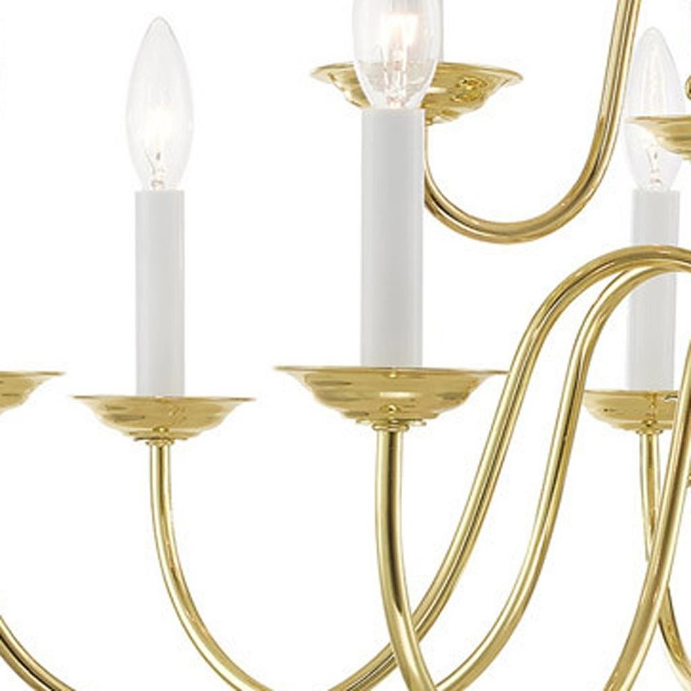 Brass Twelve Light Metal Dimmable Chandelier With Shades