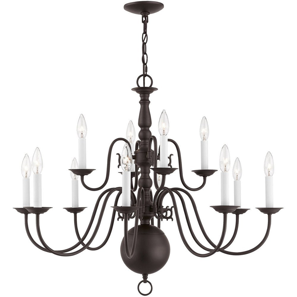 Bronze Twelve Light Metal Dimmable Chandelier With Shades