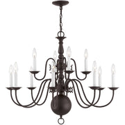 Bronze Twelve Light Metal Dimmable Chandelier With Shades